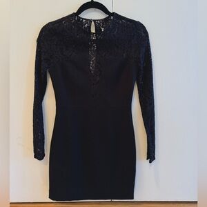 Babaton Black Long Sleeve Mock Neck Bodycon Dress